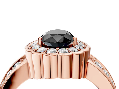 Rose gold Fancy Black Pear Cut Halo Diamond Split Shank Ring with Scalloped Prong Setting_4