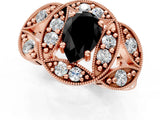 Rose gold Fancy Black Pear Cut Halo Milgrain Diamond Engagement Ring with Leaf Band and Four-Prong Setting_1