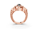 Rose gold Fancy Black Pear Cut Halo Milgrain Diamond Engagement Ring with Leaf Band and Four-Prong Setting_3