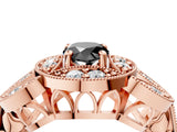 Rose gold Fancy Black Pear Cut Halo Milgrain Diamond Engagement Ring with Leaf Band and Four-Prong Setting_4