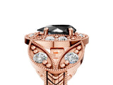 Rose gold Fancy Black Pear Cut Halo Milgrain Diamond Engagement Ring with Leaf Band and Four-Prong Setting_5