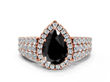 Rose gold Fancy Black Pear Cut Halo Pavé Diamond Engagement Ring with Split Shank and Four-Prong Setting_3