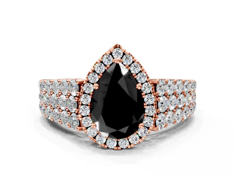 Rose gold Fancy Black Pear Cut Halo Pavé Diamond Engagement Ring with Split Shank and Four-Prong Setting_3
