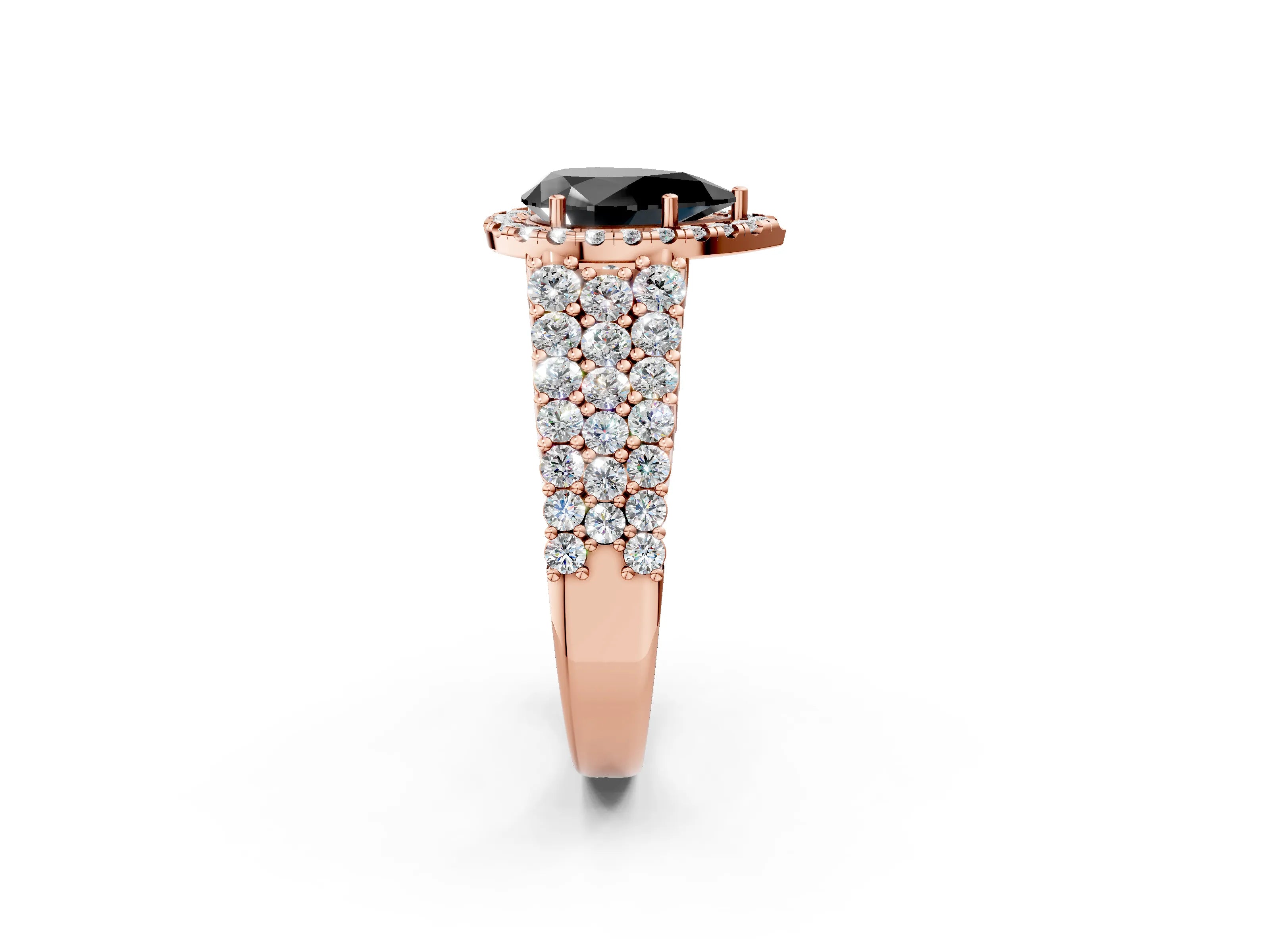 Rose gold Fancy Black Pear Cut Halo Pavé Diamond Engagement Ring with Split Shank and Four-Prong Setting_5