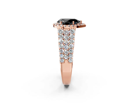 Rose gold Fancy Black Pear Cut Halo Pavé Diamond Engagement Ring with Split Shank and Four-Prong Setting_5
