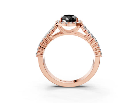 Rose gold Fancy Black Pear Cut Halo Pavé Diamond Engagement Ring with Split Shank and Four-Prong Setting_6