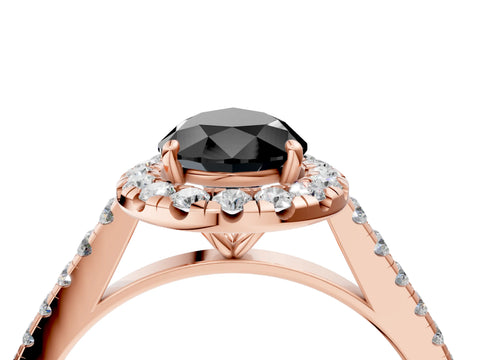 Rose gold Fancy Black Pear Cut Halo Pave Diamond Engagement Ring with Four-Prong Setting_4
