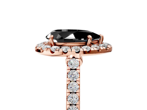 Rose gold Fancy Black Pear Cut Halo Pave Diamond Engagement Ring with Four-Prong Setting_5