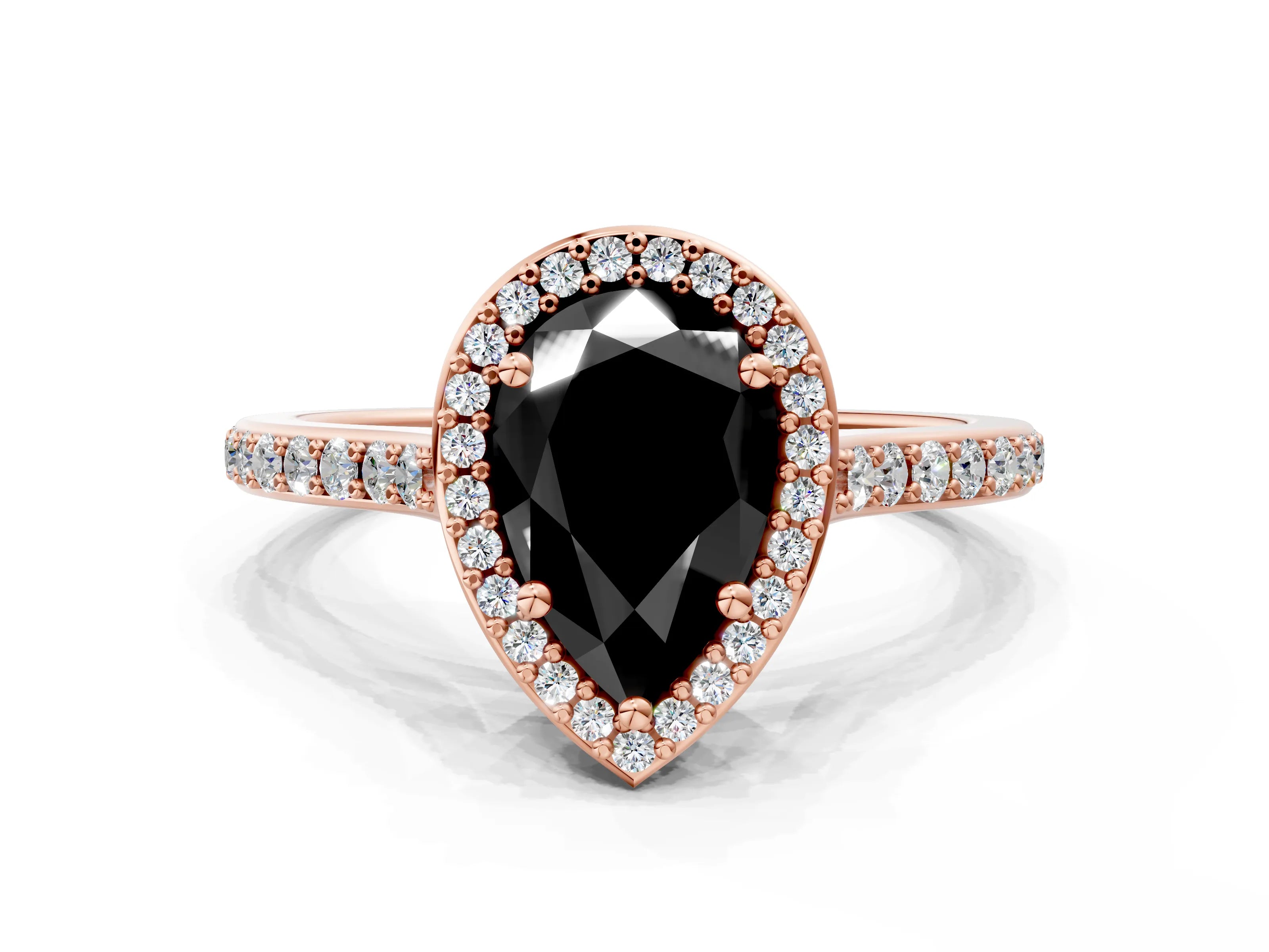 Rose gold Fancy Black Pear Cut Halo Round Diamond Pavé Band with Four-Prong Setting_3