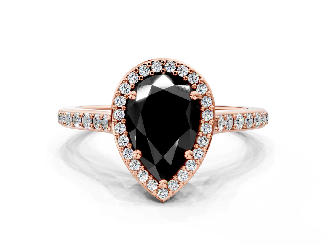 Rose gold Fancy Black Pear Cut Halo Round Diamond Pavé Band with Four-Prong Setting_3