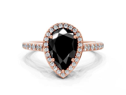 Rose gold Fancy Black Pear Cut Halo Round Diamond Pavé Band with Four-Prong Setting_3
