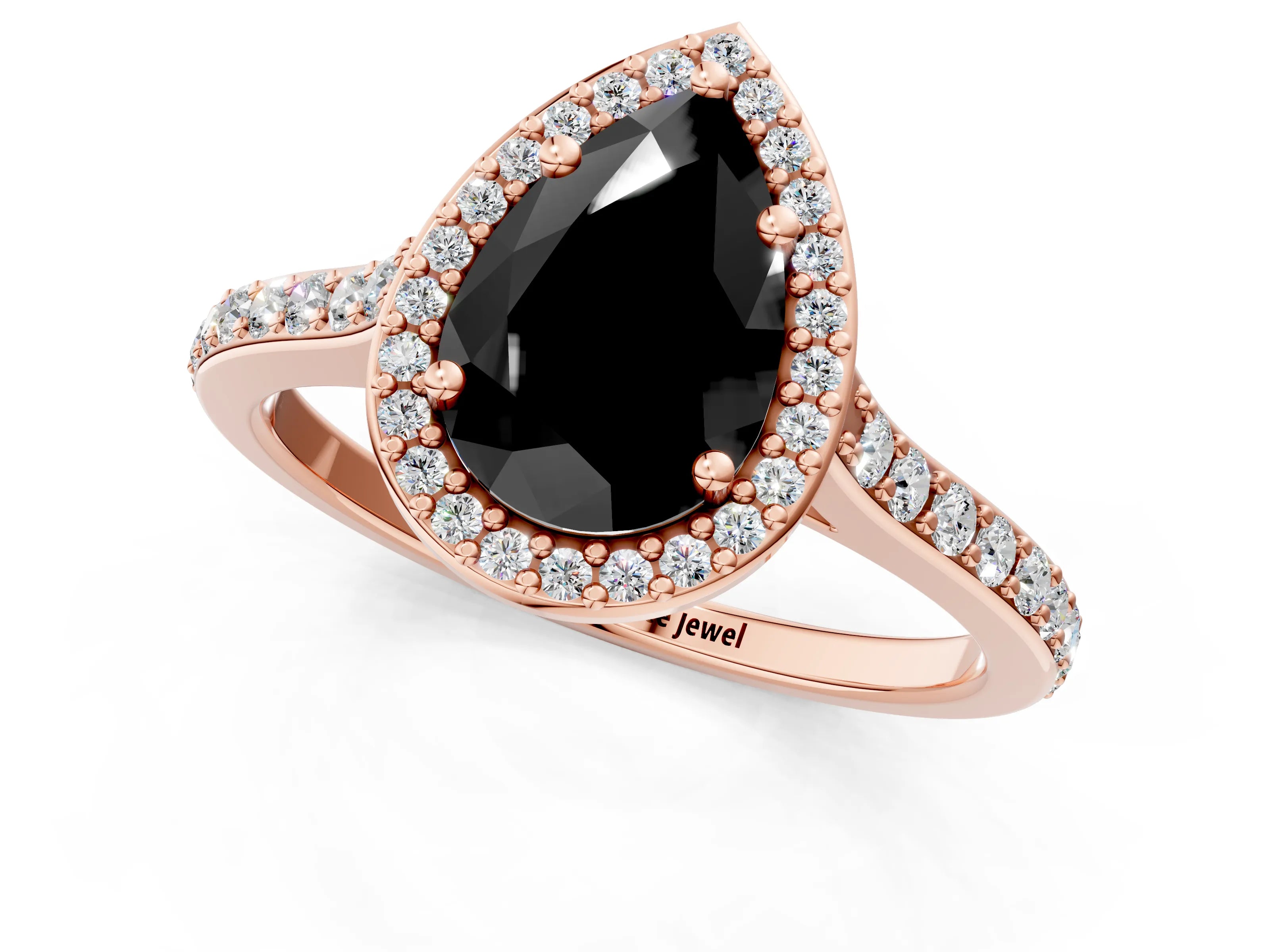 Rose gold Fancy Black Pear Cut Halo Round Diamond Pavé Band with Four-Prong Setting_4