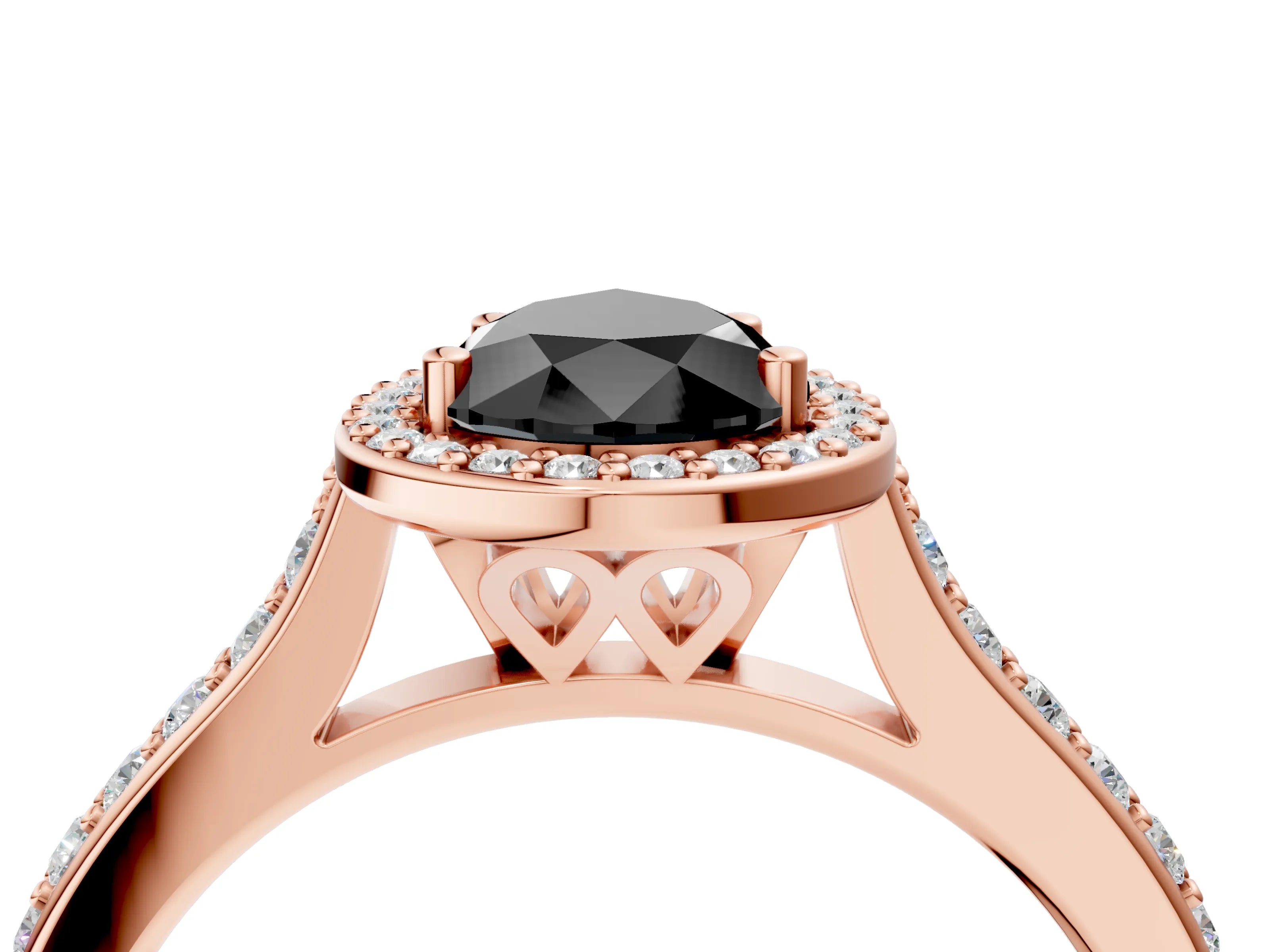 Rose gold Fancy Black Pear Cut Halo Round Diamond Pavé Band with Four-Prong Setting_7