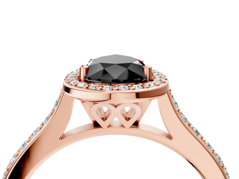 Rose gold Fancy Black Pear Cut Halo Round Diamond Pavé Band with Four-Prong Setting_7