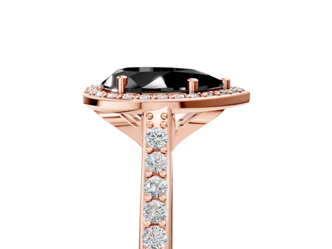 Rose gold Fancy Black Pear Cut Halo Round Diamond Pavé Band with Four-Prong Setting_8