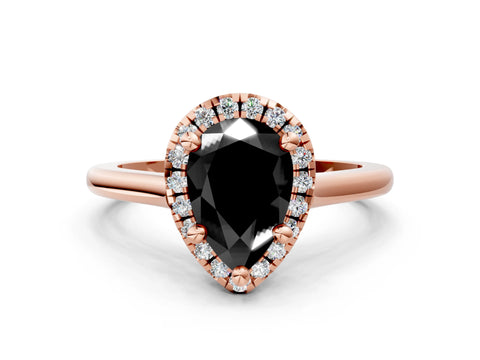 Rose gold Fancy Black Pear Cut Halo Round Diamond Solitaire Engagement Ring with Pave Band and Four-Prong Setting_12