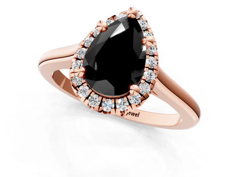 Rose gold Fancy Black Pear Cut Halo Round Diamond Solitaire Engagement Ring with Pave Band and Four-Prong Setting_13