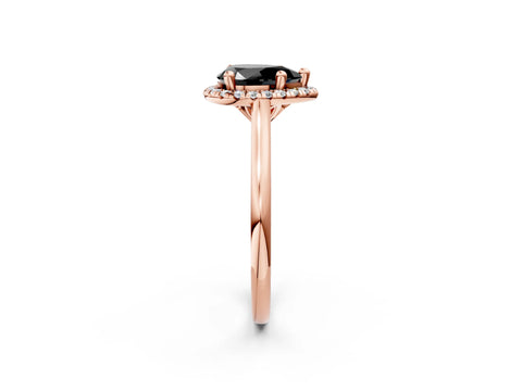 Rose gold Fancy Black Pear Cut Halo Round Diamond Solitaire Engagement Ring with Pave Band and Four-Prong Setting_14