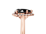 Rose gold Fancy Black Pear Cut Halo Round Diamond Solitaire Engagement Ring with Pave Band and Four-Prong Setting_17