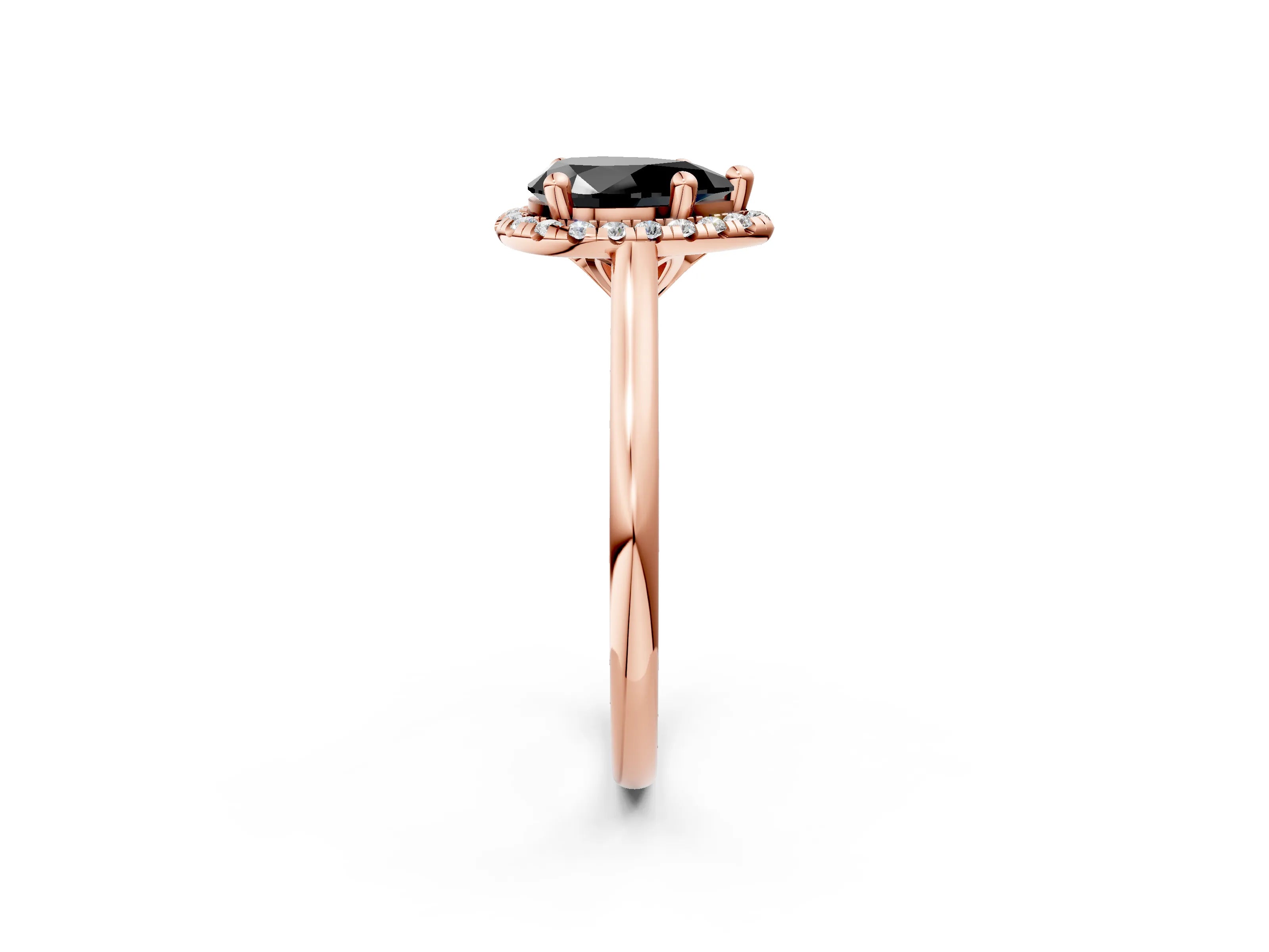 Rose gold Fancy Black Pear Cut Halo Round Diamond Solitaire Engagement Ring with Pave Band and Four-Prong Setting_2