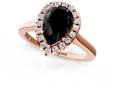 Rose gold Fancy Black Pear Cut Halo Round Diamond Solitaire Ring with Pavé Band and Four-Prong Setting_13