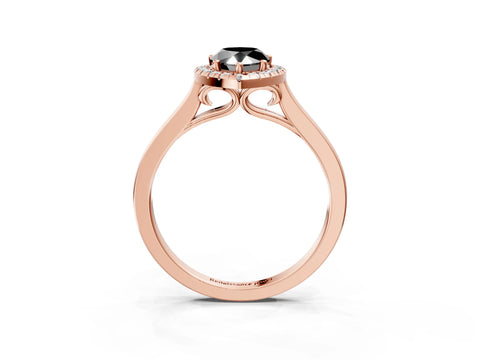 Rose gold Fancy Black Pear Cut Halo Round Diamond Solitaire Ring with Pavé Band and Four-Prong Setting_15