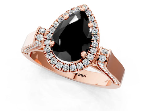 Rose gold Fancy Black Pear Cut Halo Round Diamond Twist Band with Four-Prong Setting_1