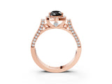 Rose gold Fancy Black Pear Cut Halo Round Diamond Twist Band with Four-Prong Setting_3