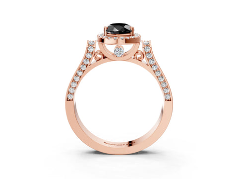 Rose gold Fancy Black Pear Cut Halo Round Diamond Twist Band with Four-Prong Setting_3