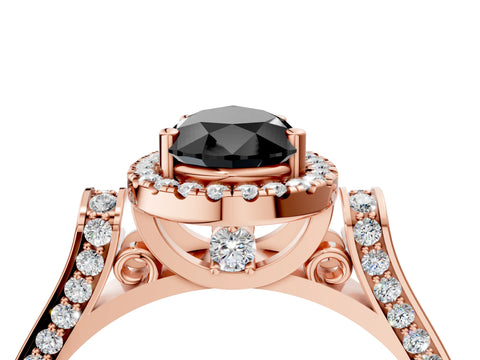 Rose gold Fancy Black Pear Cut Halo Round Diamond Twist Band with Four-Prong Setting_4