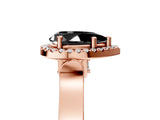Rose gold Fancy Black Pear Cut Halo Round Diamond Twist Band with Four-Prong Setting_5