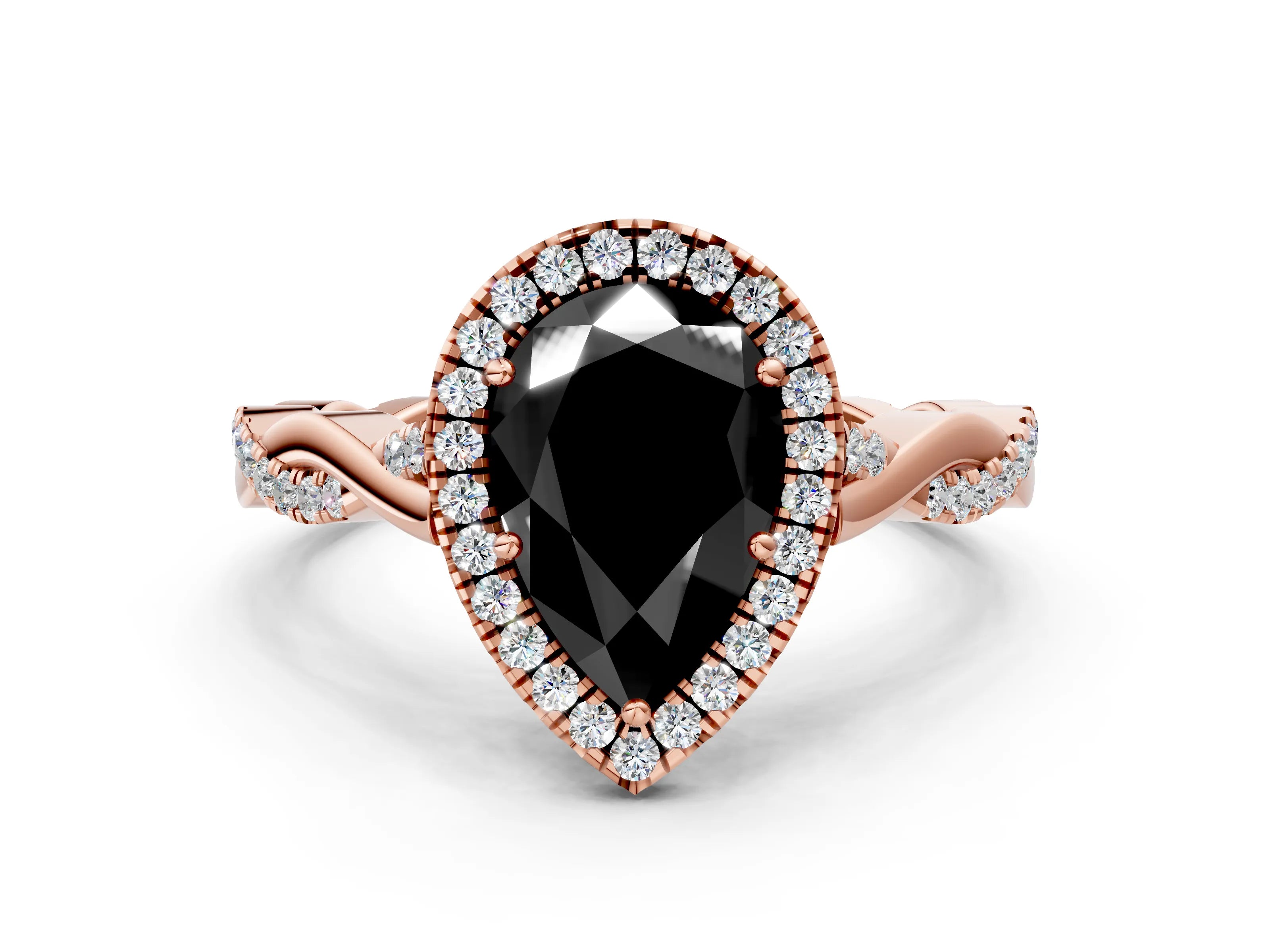 Rose gold Fancy Black Pear Cut Halo Twist Band with Four-Prong Setting_12