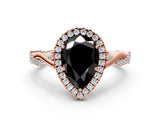 Rose gold Fancy Black Pear Cut Halo Twist Band with Four-Prong Setting_12