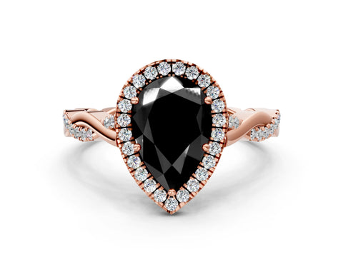 Rose gold Fancy Black Pear Cut Halo Twist Band with Four-Prong Setting_12