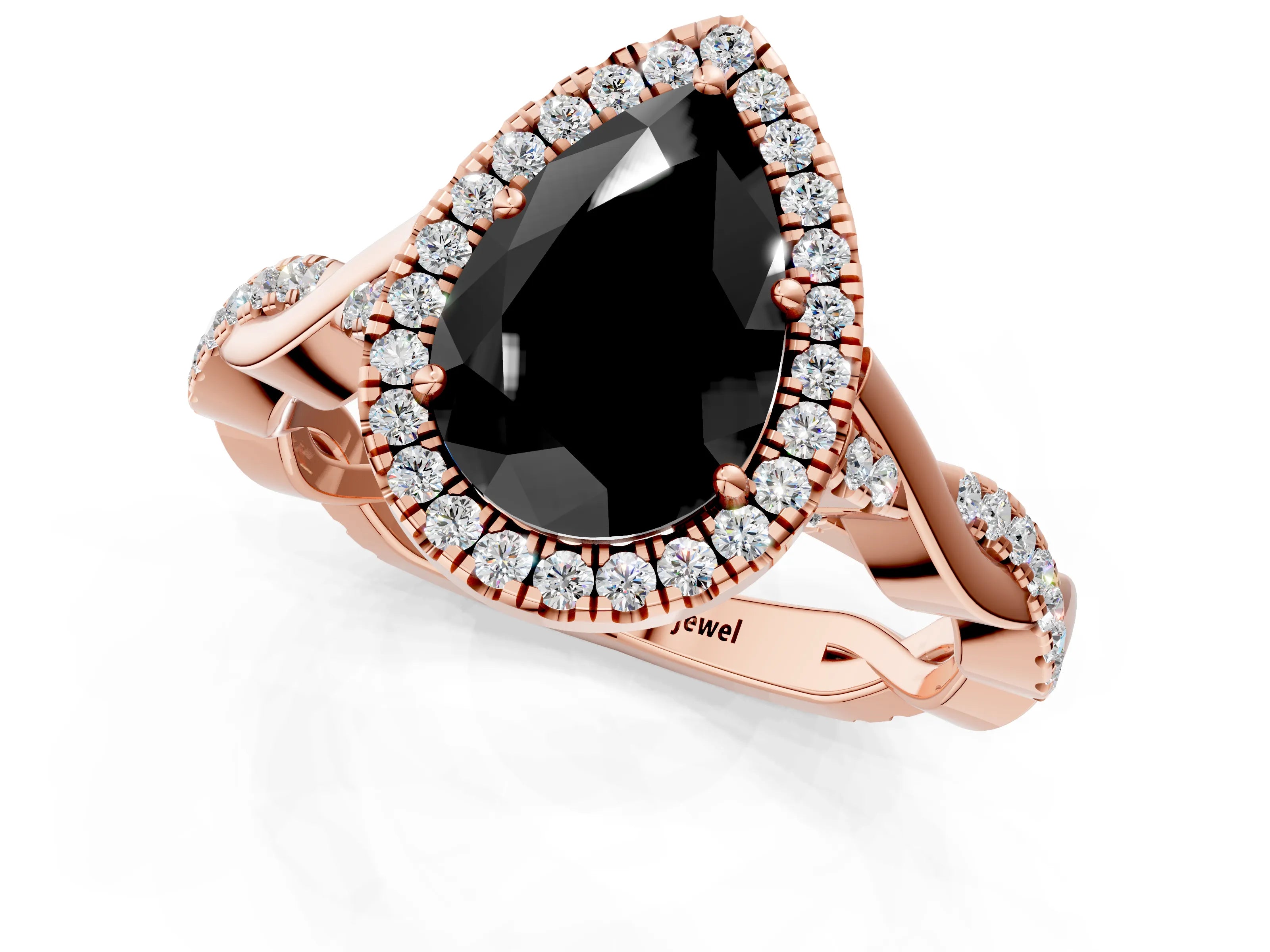 Rose gold Fancy Black Pear Cut Halo Twist Band with Four-Prong Setting_13
