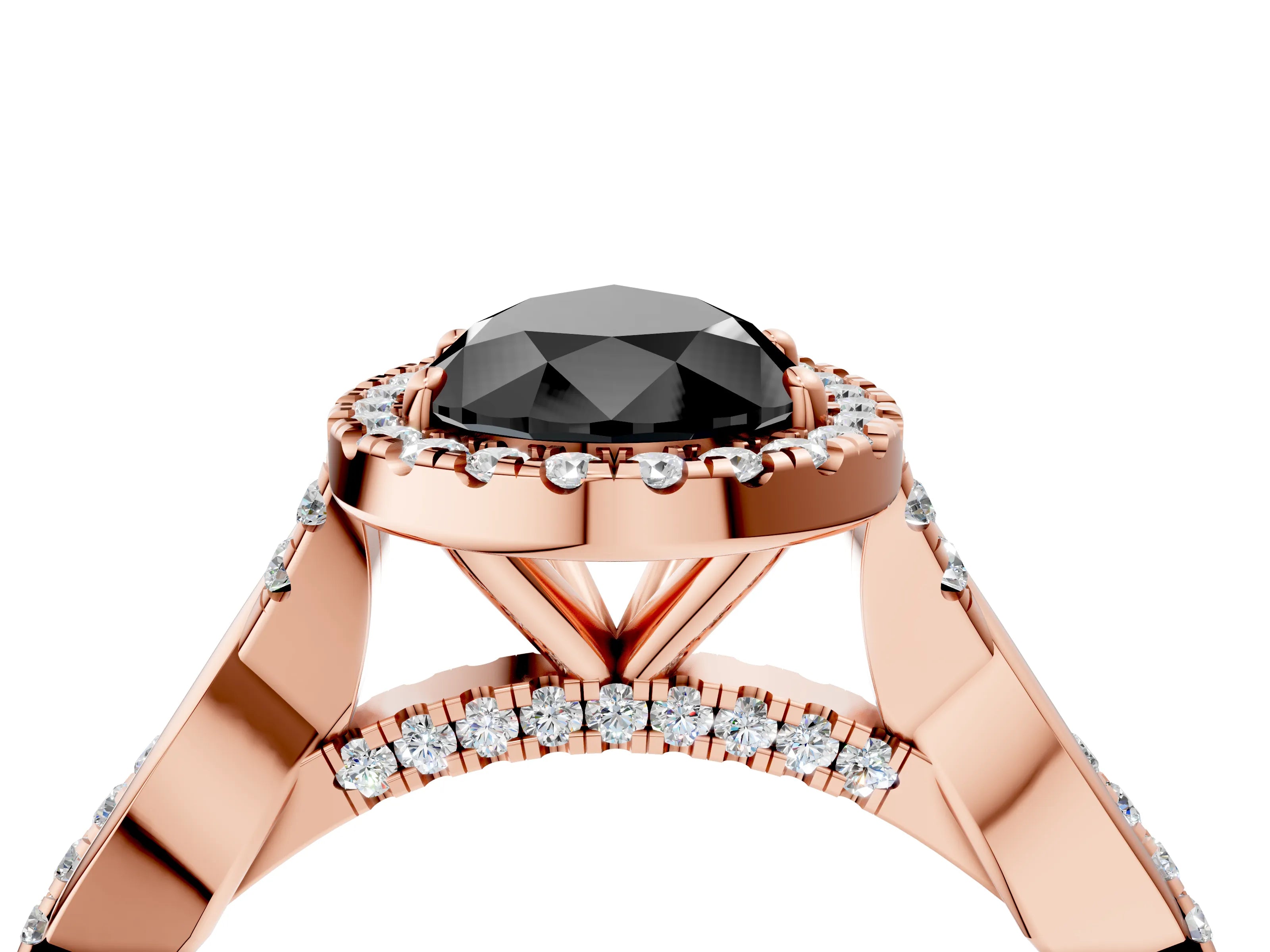 Rose gold Fancy Black Pear Cut Halo Twist Band with Four-Prong Setting_16