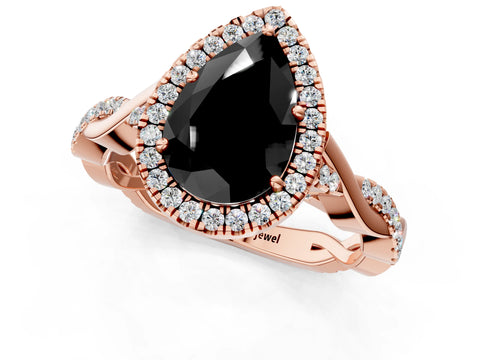 Rose gold Fancy Black Pear Cut Halo Twist Band with Four-Prong Setting_1