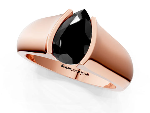 Rose gold Fancy Black Pear Cut Solitaire Bezel Set Diamond Ring with Wide Band_1