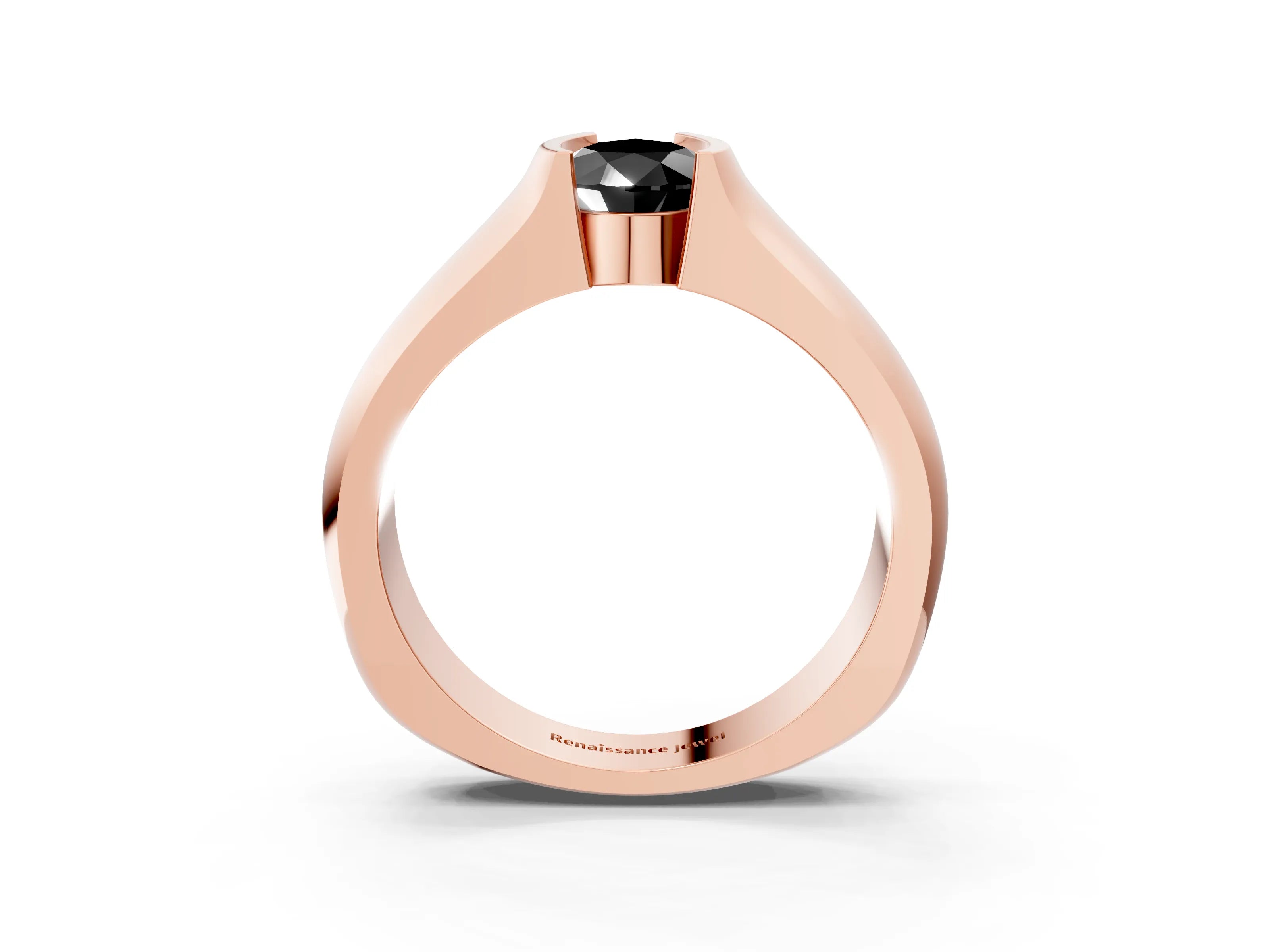 Rose gold Fancy Black Pear Cut Solitaire Bezel Set Diamond Ring with Wide Band_3