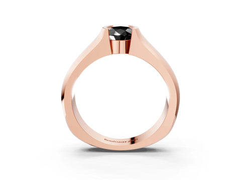 Rose gold Fancy Black Pear Cut Solitaire Bezel Set Diamond Ring with Wide Band_3