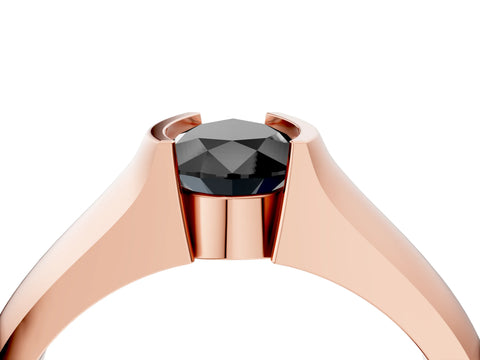 Rose gold Fancy Black Pear Cut Solitaire Bezel Set Diamond Ring with Wide Band_4