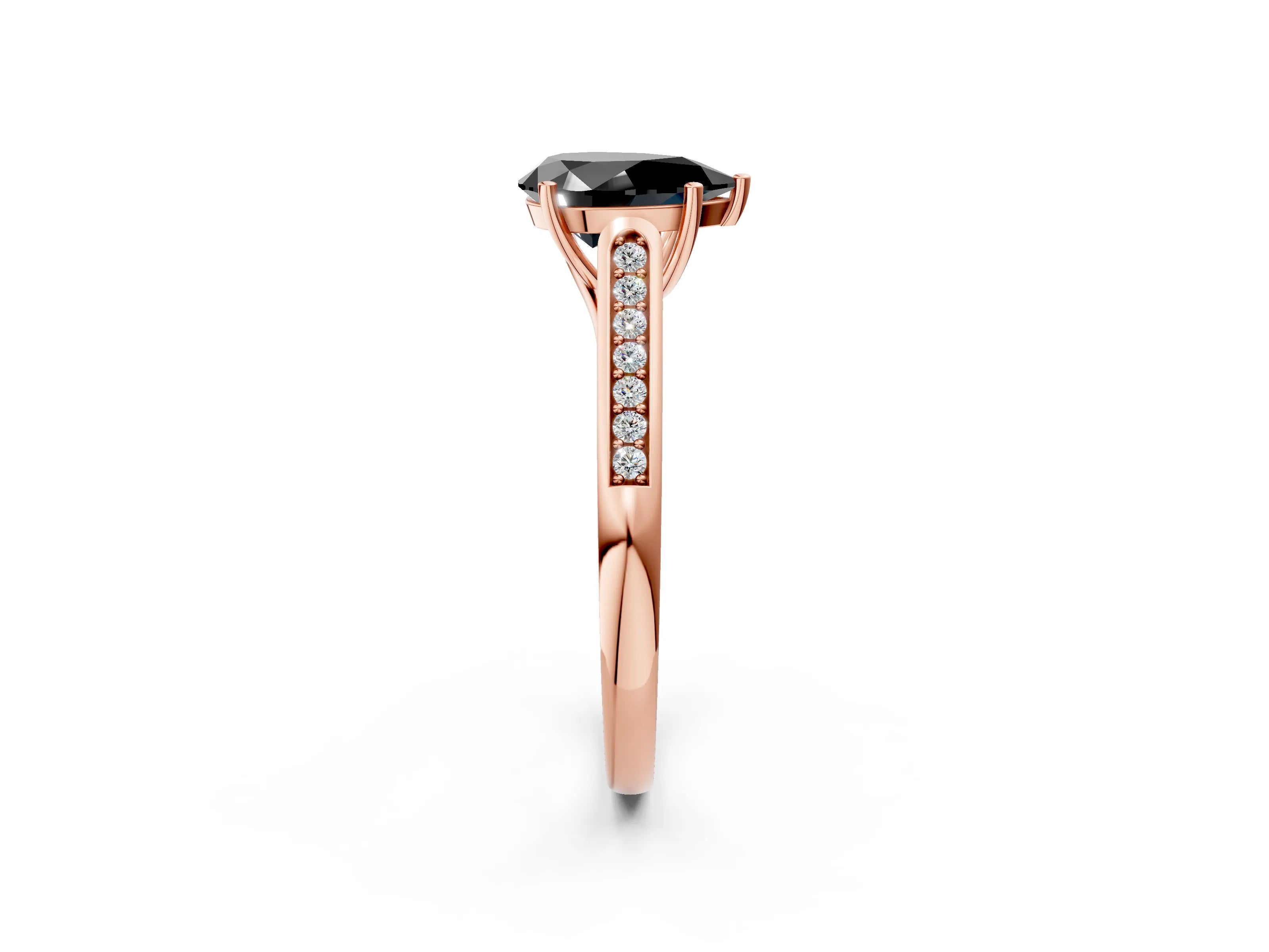 Rose gold Fancy Black Pear Cut Solitaire Cathedral Diamond Engagement Ring with Channel-Set Band and Four-Prong Setting_5