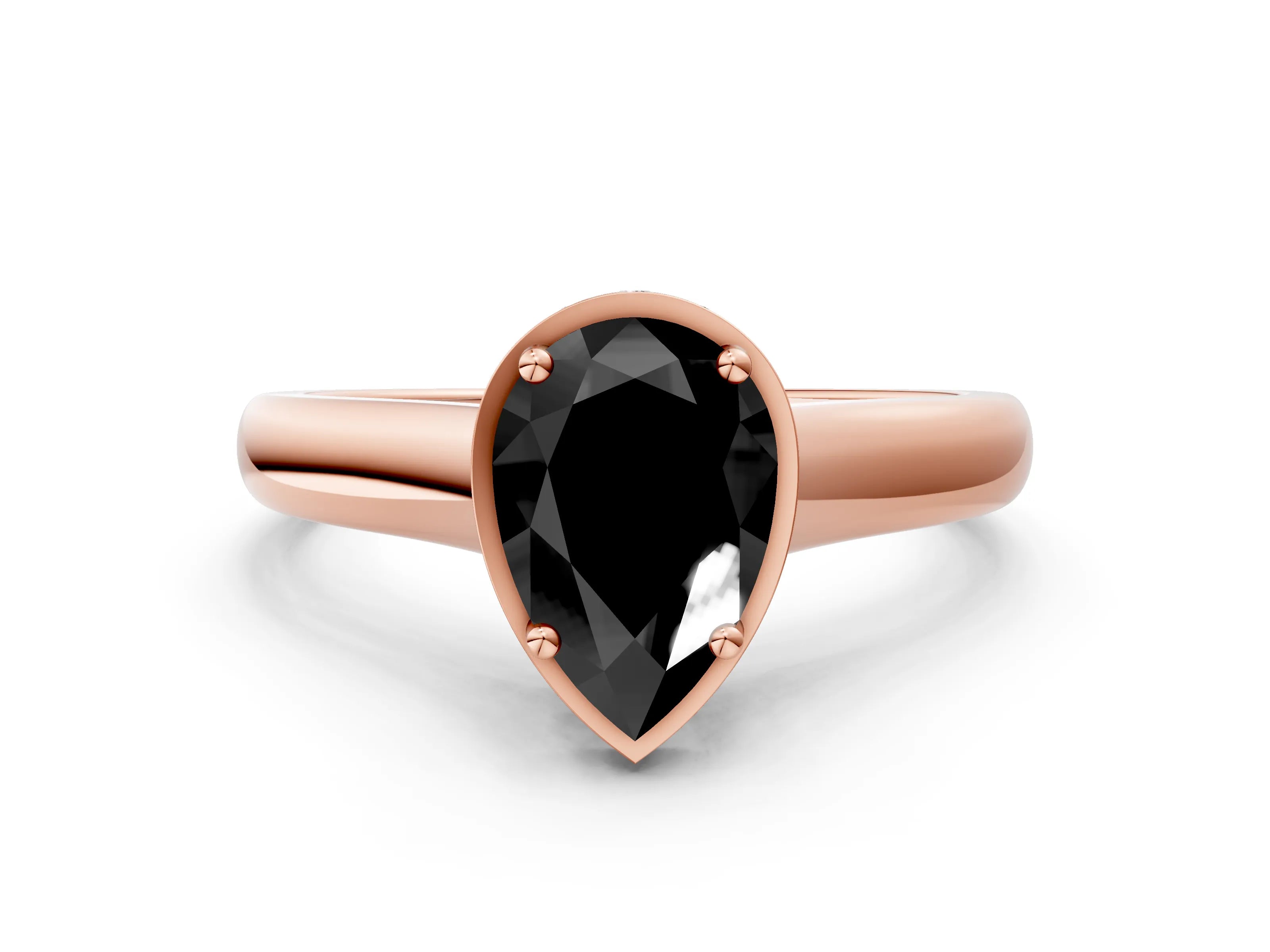 Rose gold Fancy Black Pear Cut Solitaire Diamond Engagement Ring with Four-Prong Setting and Tapered Band