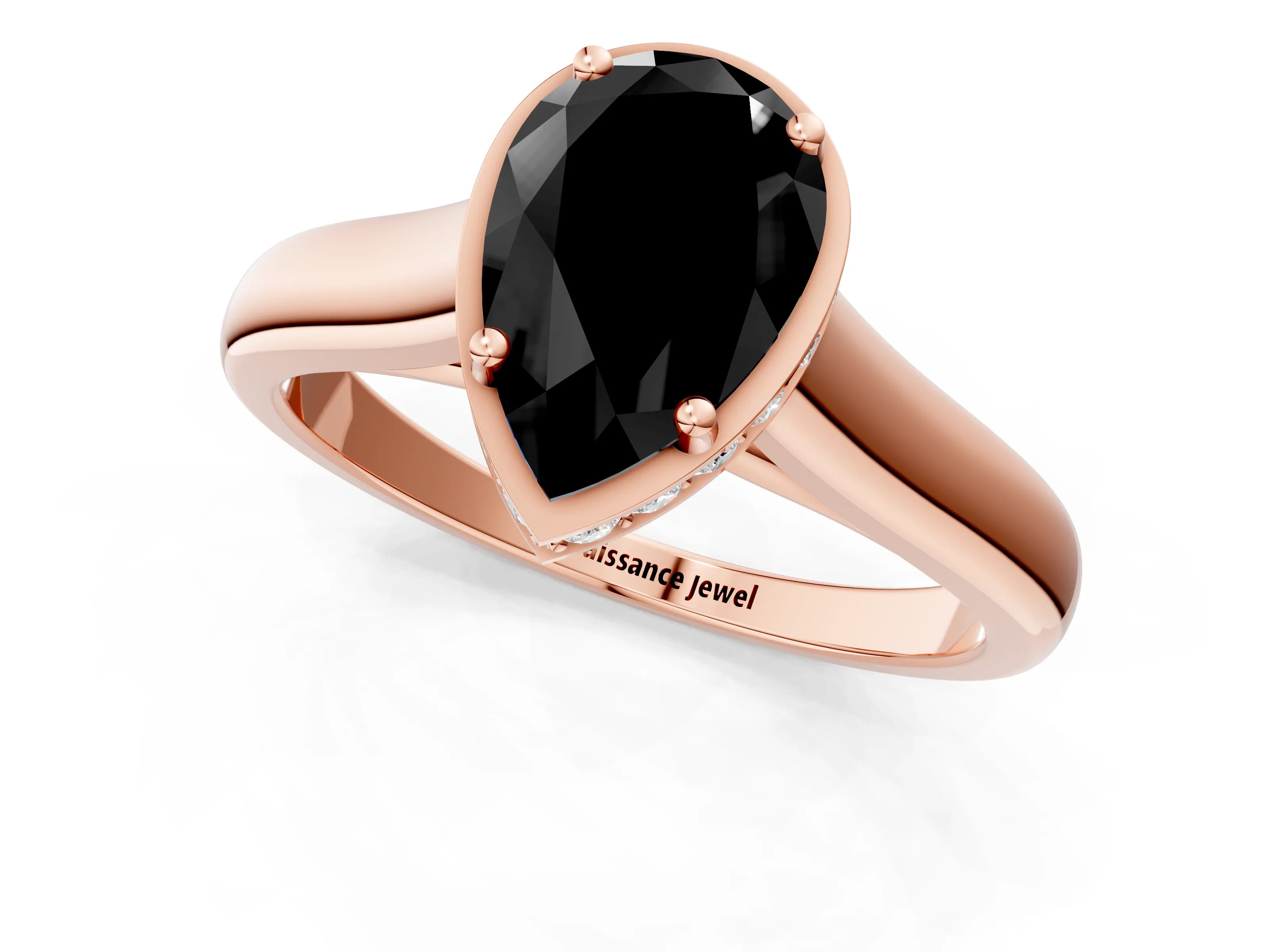 Rose gold Fancy Black Pear Cut Solitaire Diamond Engagement Ring with Four-Prong Setting and Tapered Band_1