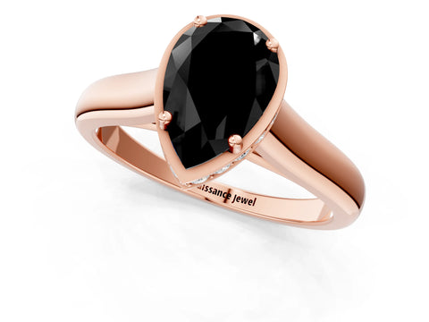 Rose gold Fancy Black Pear Cut Solitaire Diamond Engagement Ring with Four-Prong Setting and Tapered Band_1