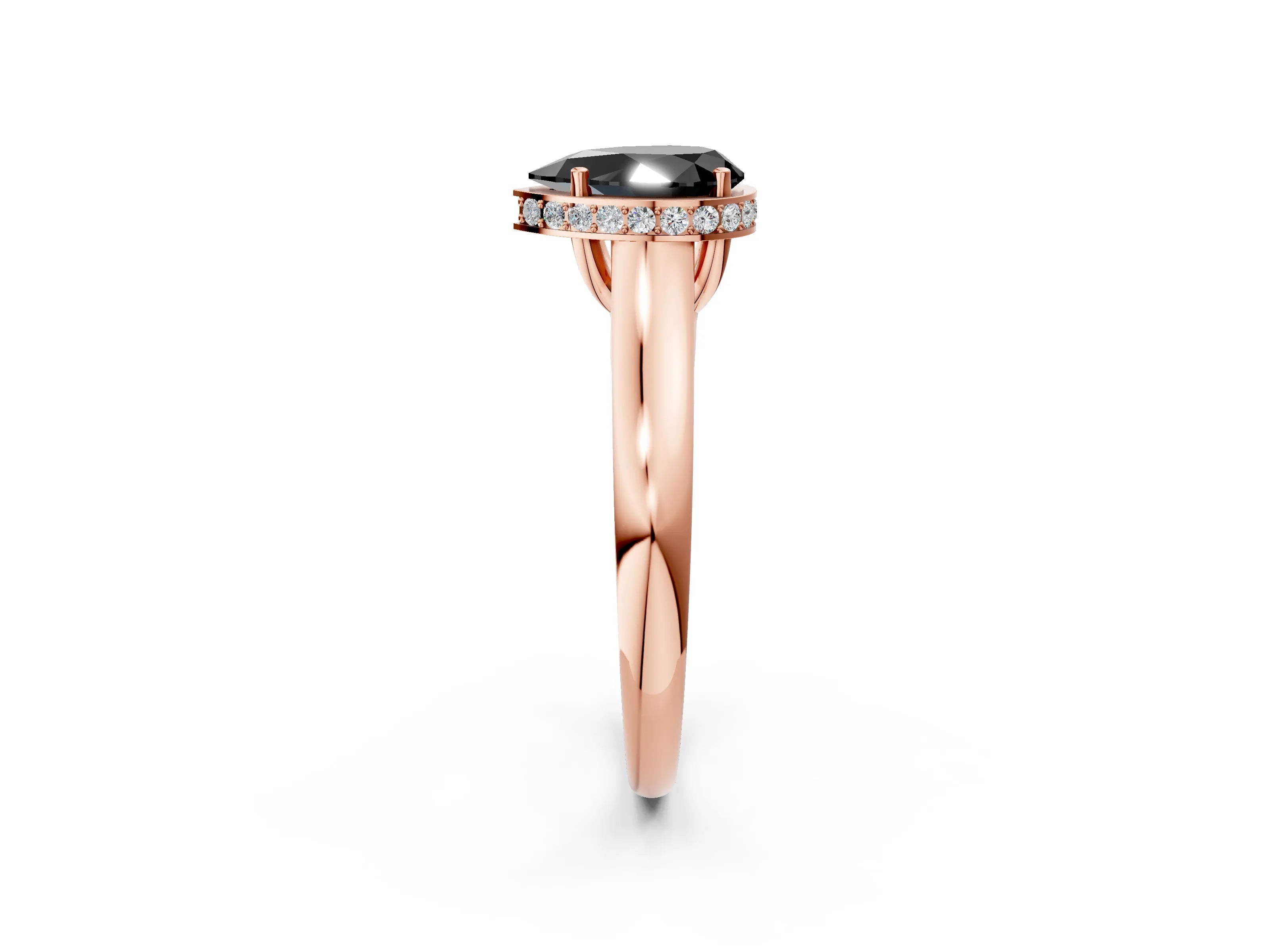 Rose gold Fancy Black Pear Cut Solitaire Diamond Engagement Ring with Four-Prong Setting and Tapered Band_2
