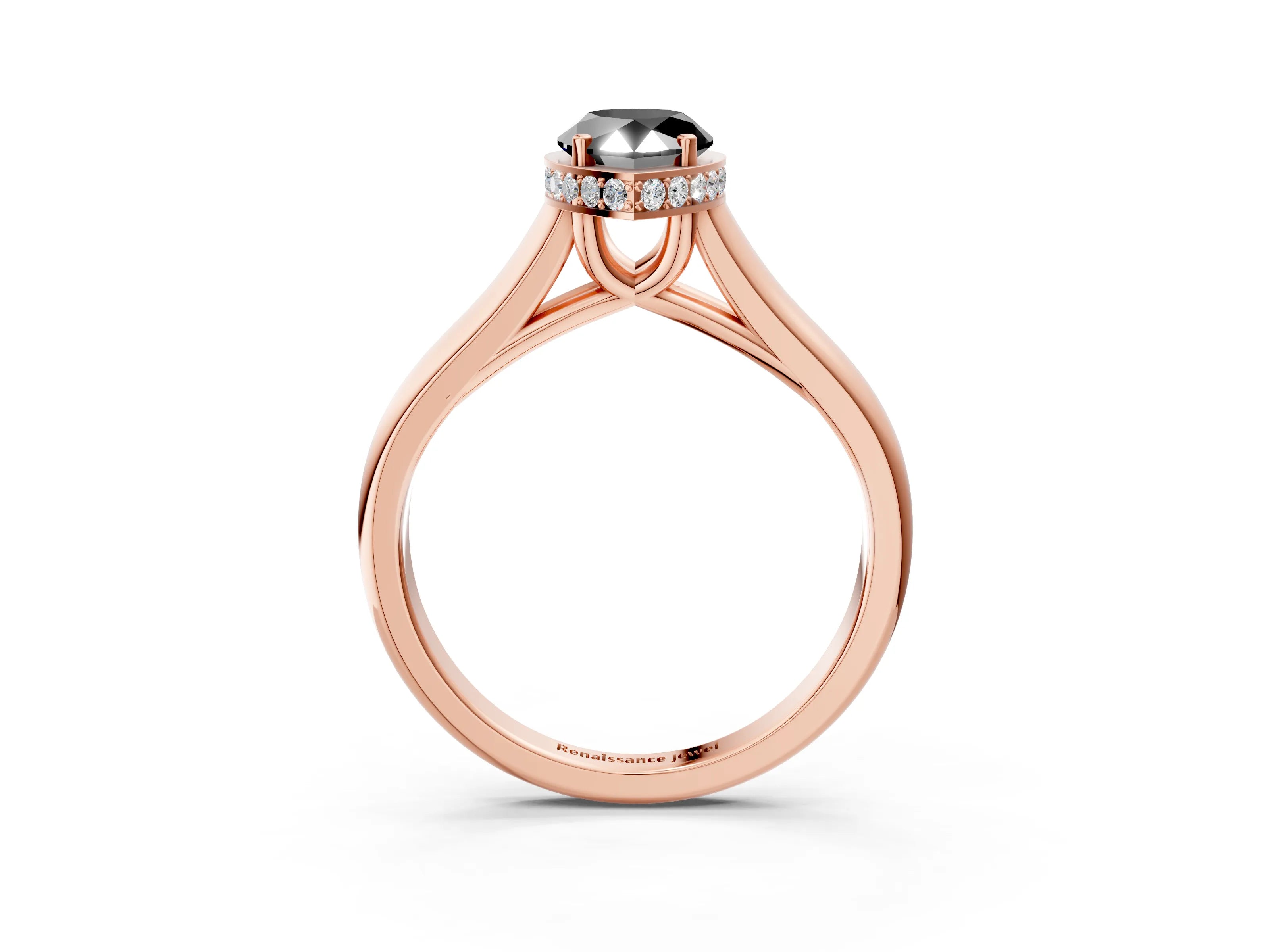 Rose gold Fancy Black Pear Cut Solitaire Diamond Engagement Ring with Four-Prong Setting and Tapered Band_3
