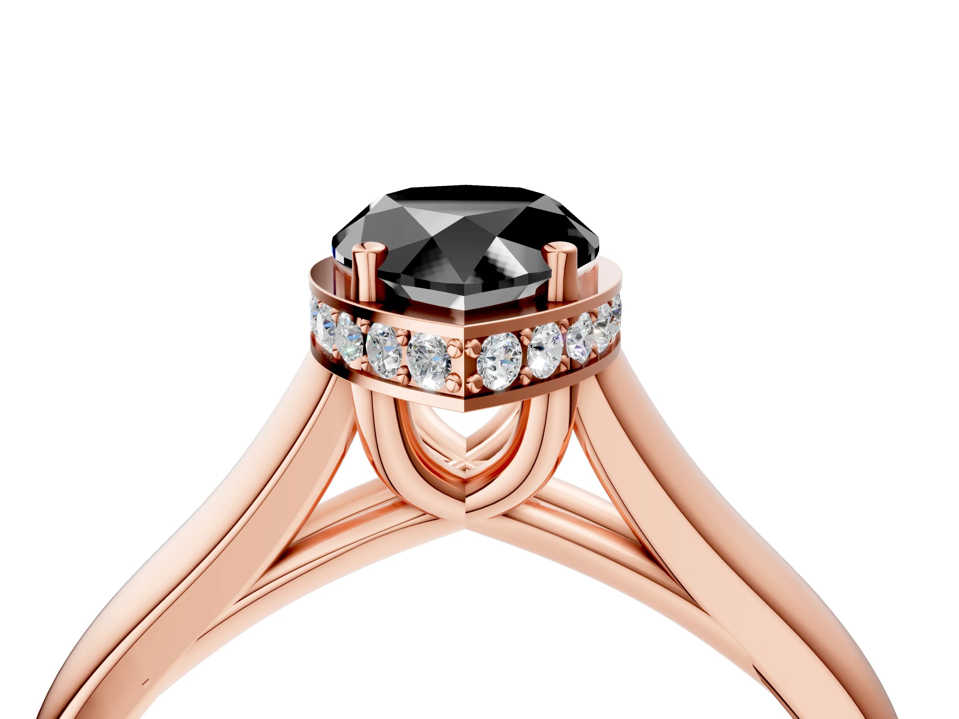 Rose gold Fancy Black Pear Cut Solitaire Diamond Engagement Ring with Four-Prong Setting and Tapered Band_4