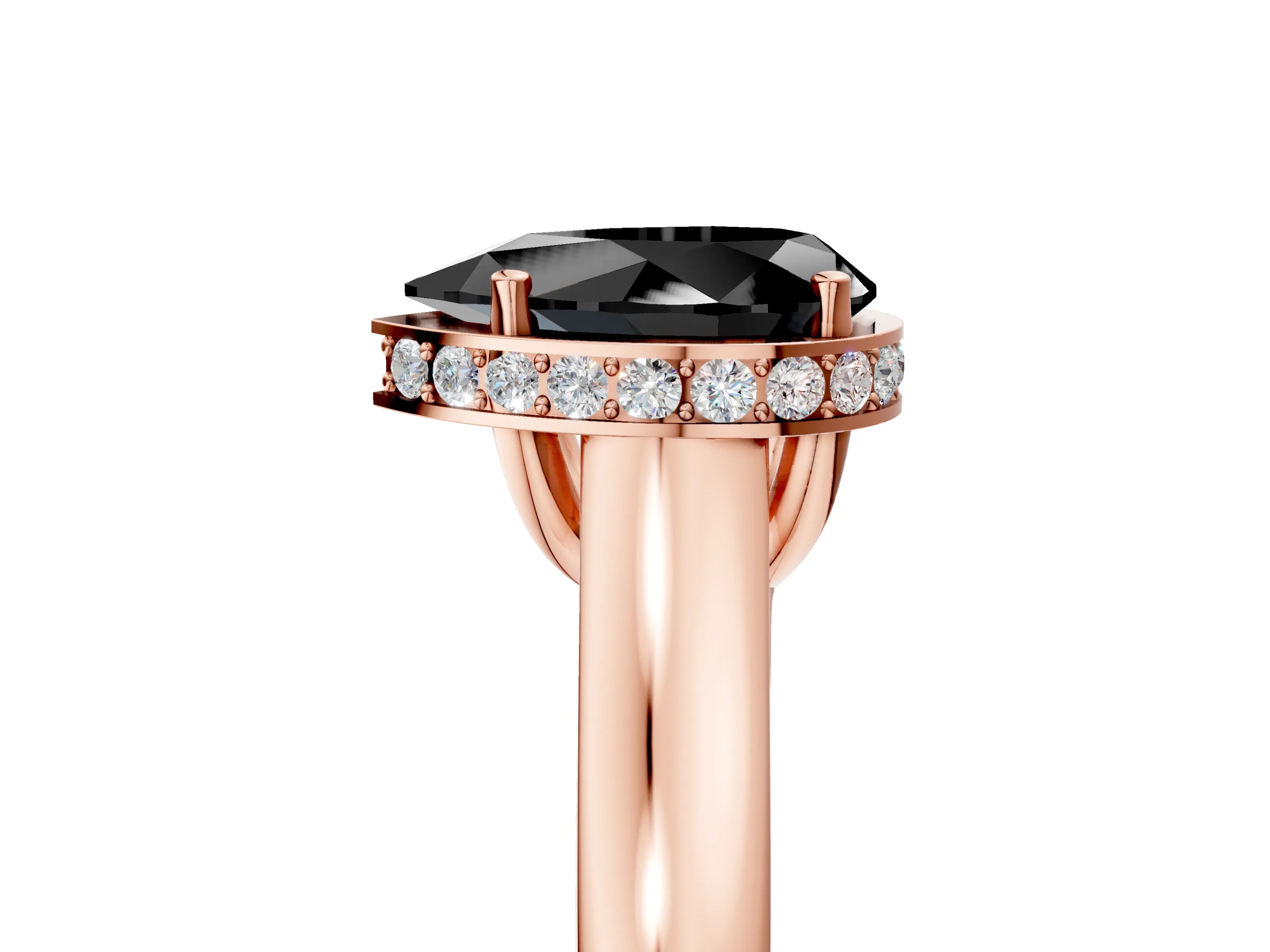 Rose gold Fancy Black Pear Cut Solitaire Diamond Engagement Ring with Four-Prong Setting and Tapered Band_5