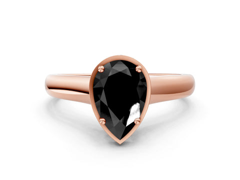 Rose gold Fancy Black Pear Cut Solitaire Diamond Engagement Ring with Four-Prong Setting and Tapered Band